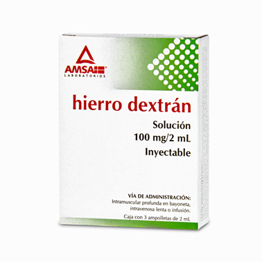 Hierro dextrán 100 mg/2 mL solución inyectable caja con 3 ampolletas con 2 mL (AMSA)