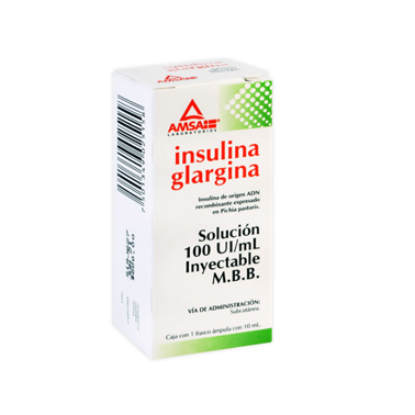 Insulina Glargina 100 UI/mL solución inyectable frasco ámpula con 10 mL (AMSA)