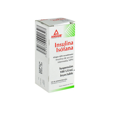 Insulina Humana ADN Recombinante Isófana (Acción Intermedia NPH) 100 UI/mL solución inyectable frasco con 10 mL (AMSA)