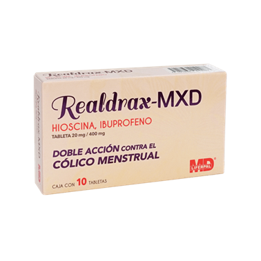Realdrax-MXD 20 mg/400 mg con 10 tabletas (Butilhioscina o Hioscina/Ibuprofeno)