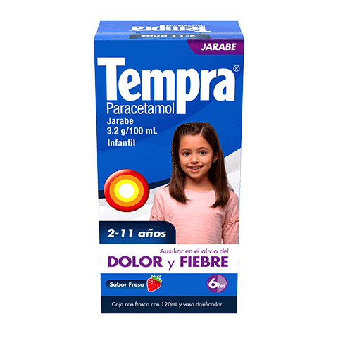 Tempra Infantil Jarabe Paracetamol 3.2 g/100 mL Sabor Fresa 120 mL – Niños 2 a 11 Años
