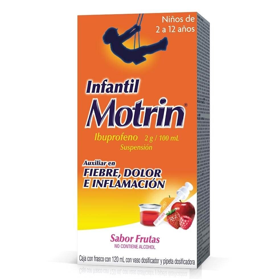 Motrin Infantil Ibuprofeno 2 g/100 mL – Suspensión sabor frutas 120 mL