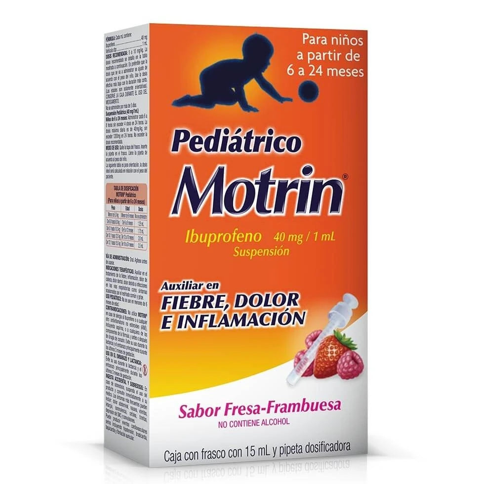 Motrin Pediátrico Ibuprofeno 40 mg/1 mL – Suspensión sabor fresa-frambuesa 15 mL